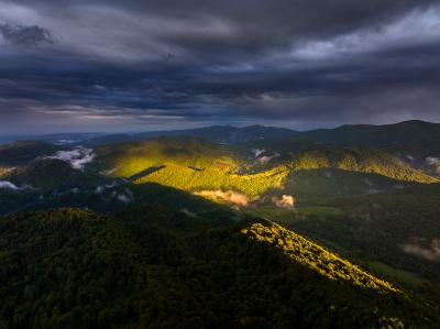 Bieszczady. Okolice Dwernika z lotu ptaka.